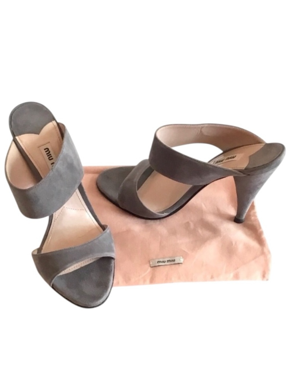 Miu Miu by Prada Gray Suede Heeled Mule Sandals Open toe Size EU 37- US 6.5
